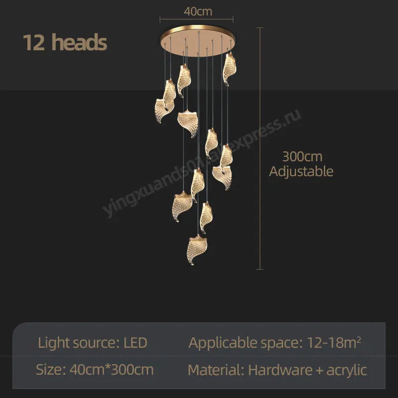 LED Staircase Chandelier: Modern Loft Lighting Fixture for Living & Dining Room