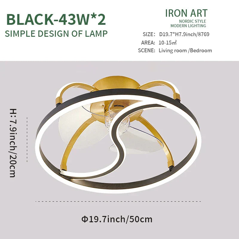 LED Ceiling Fan with Remote Control, Modern Silent Lighting Fixture for Bedroom and Dining Room