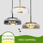 Glass Pendant LED Light Fixture - Modern Minimalist Hanging Lamp for Dining Room