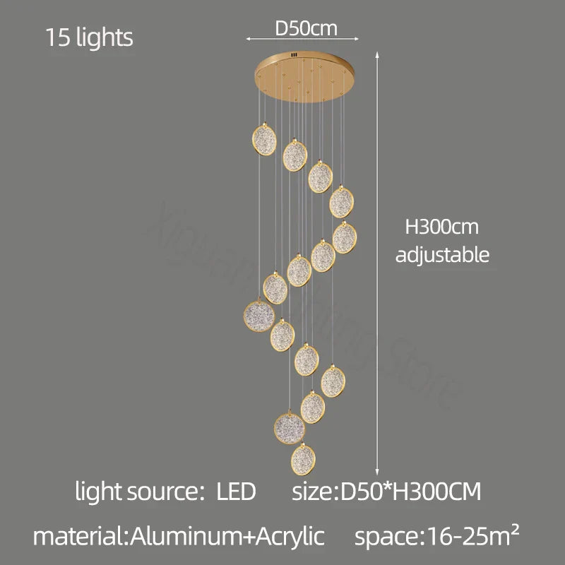 Round Cake Chandelier: Modern Staircase Lamp for High-rise Buildings, Hotels, and Homes