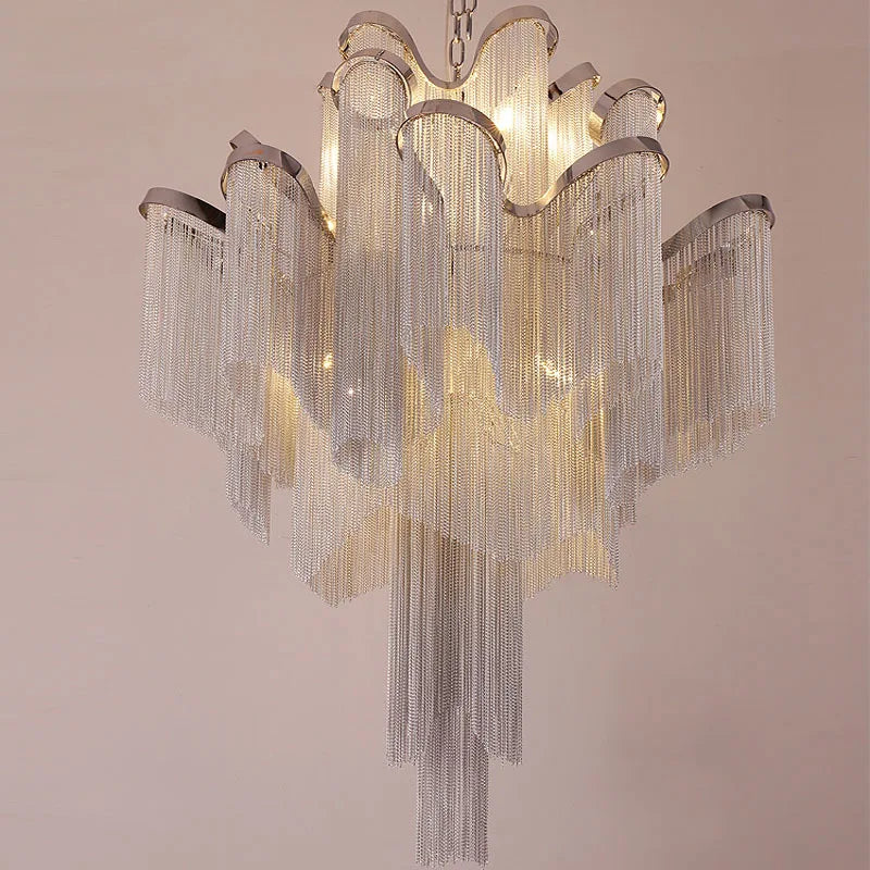 Luxury Tassel Chandelier: Elegant Aluminum Chain LED Lighting for Living Room Loft Villa