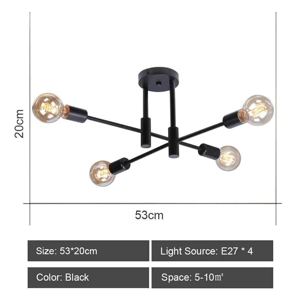Sputnik Ceiling Chandelier: Modern Nordic Semi Flush Mount Lighting Fixture