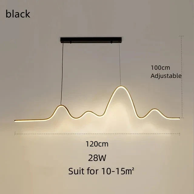 LED Aluminum Chandelier Modern Wave Line Kitchen Island Pendant Light