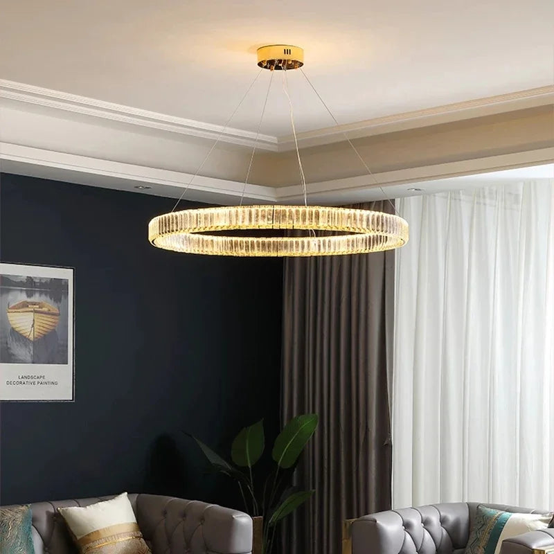 Round Crystal LED Pendant Chandelier for Luxury Dining Room and Bedroom Lighting