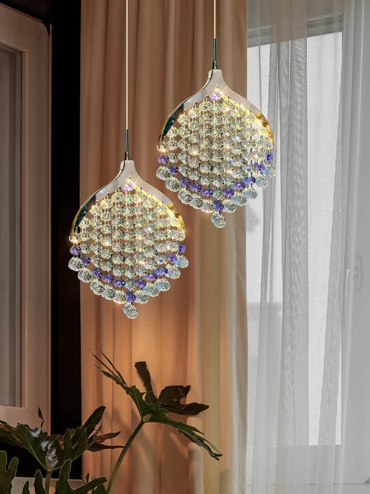 Purple Crystal Chandeliers: Minimalist Restaurant Bedroom Pendant Lamp