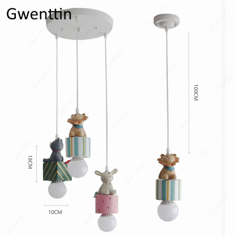 Kids Animal Pendant Lamp: Rabbit Lion Cat LED Ceiling Light Fixture