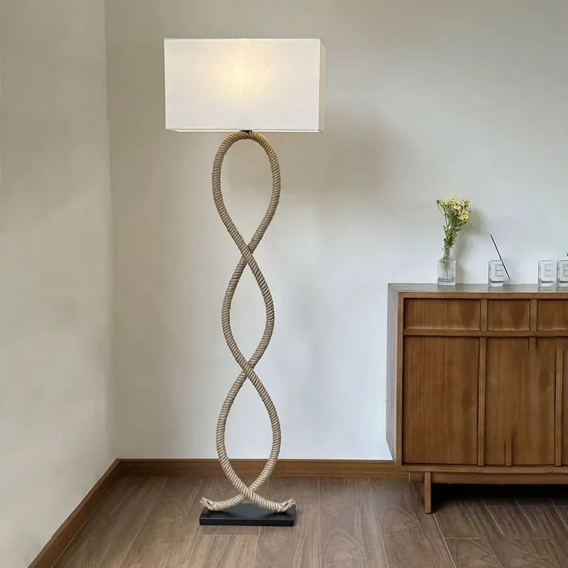 Hemp Rope Fabric Shade LED Floor Lamp for Home Decor