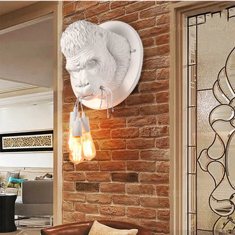 Gorilla Resin Wall Lamp: Modern Retro Animal LED Home Decor Bedside Lighting