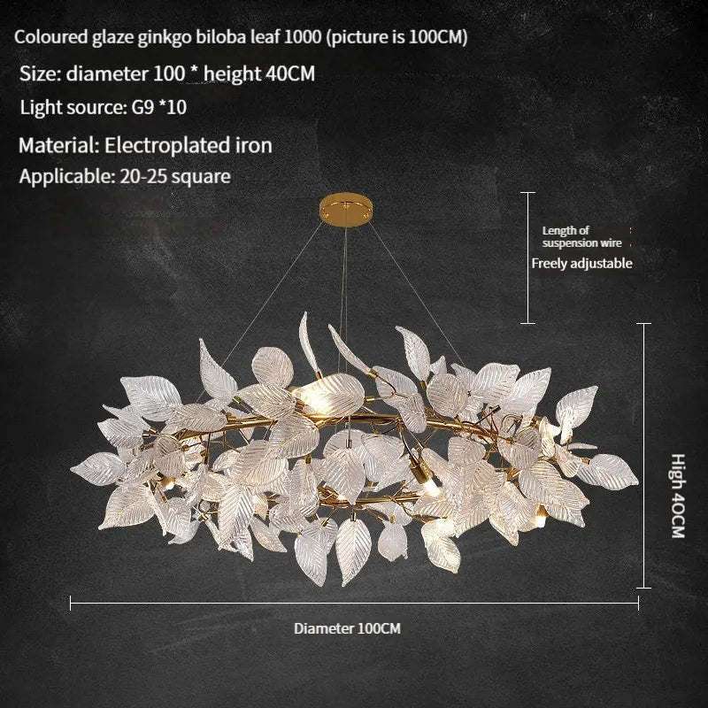 Ginkgo Leaf Crystal Chandelier - Elegant LED Pendant Lamp for Dining & Living Room