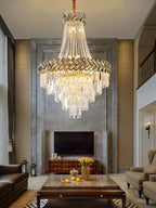Crystal Chandelier: Modern European Duplex Villa Living Room Luxury Hollow Stair Light