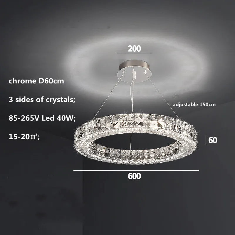 Crystal LED Chandelier: Modern Luxury Chrome Steel & Clear K9 Crystal Lighting