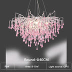 Kids' Pink Crystal Chandelier: Colorful Chrome Ceiling Light for Girls' Bedroom