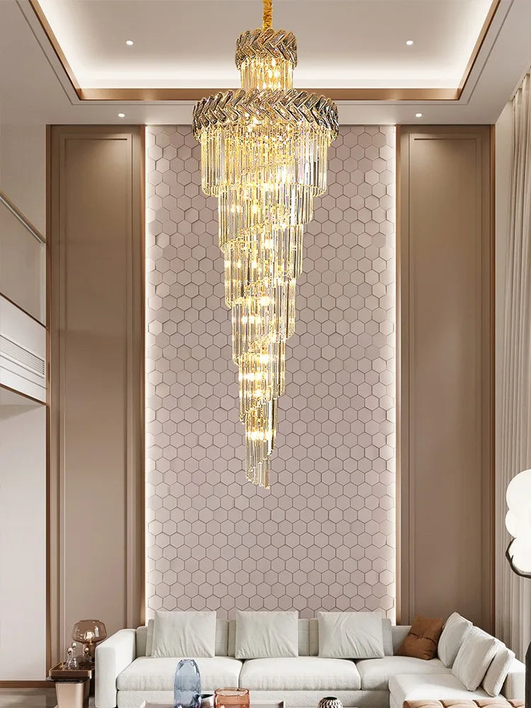 Crystal Chandelier Spiral Staircase Luxury Lighting