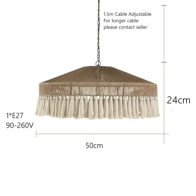 Retro Hemp Rope Tassel Pendant Light: Hand-woven Creative Bedroom Dining Room Main Lamp