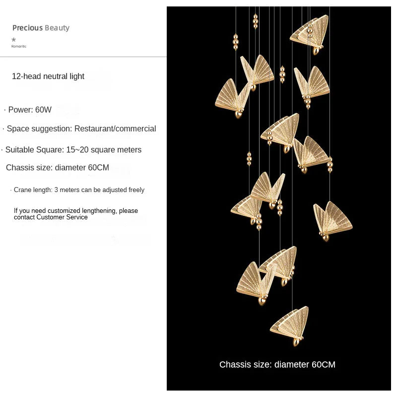 Butterfly Pendant Lamps: Modern Luxury Staircase Bedroom Decor Fixtures
