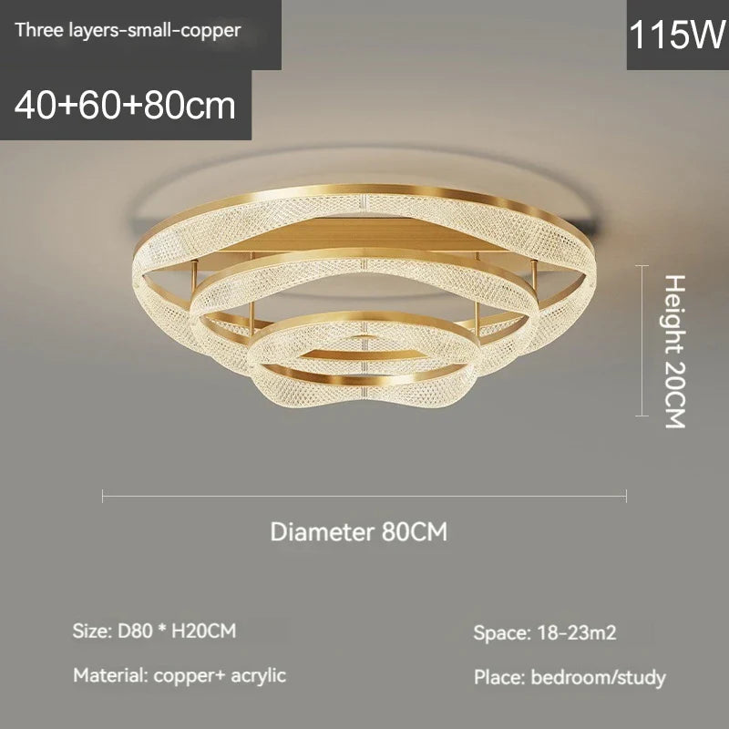 Nordic Brass LED Ceiling Chandelier Light for Living Room, Bedroom, Foyer