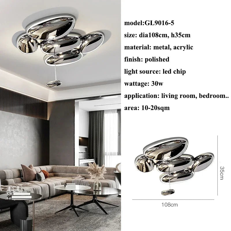 Chrome LED Pendant Lights: Modern Water Droplets Chandeliers for Living, Dining, Bedroom.