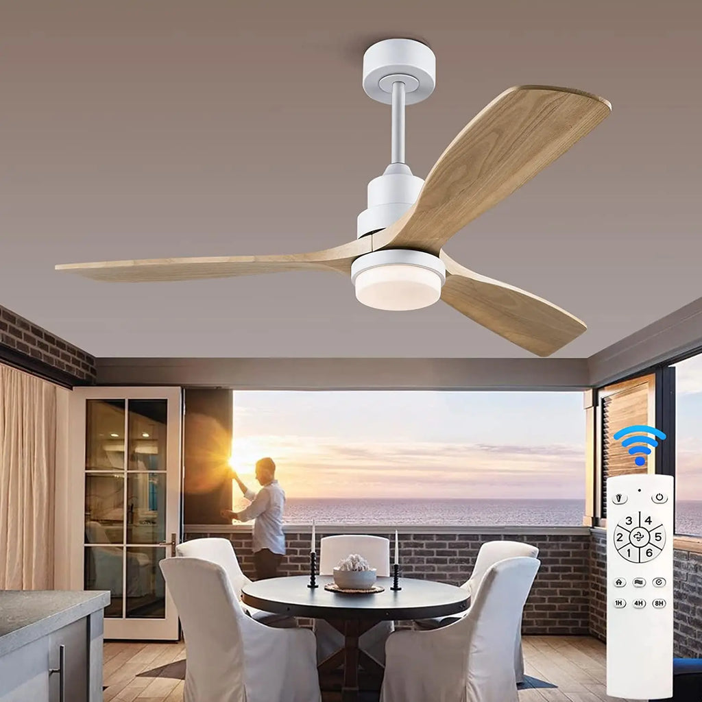 Nordic 52" Ceiling Fan with LED Light and Control - Modern White/Black Wood Chandelier
