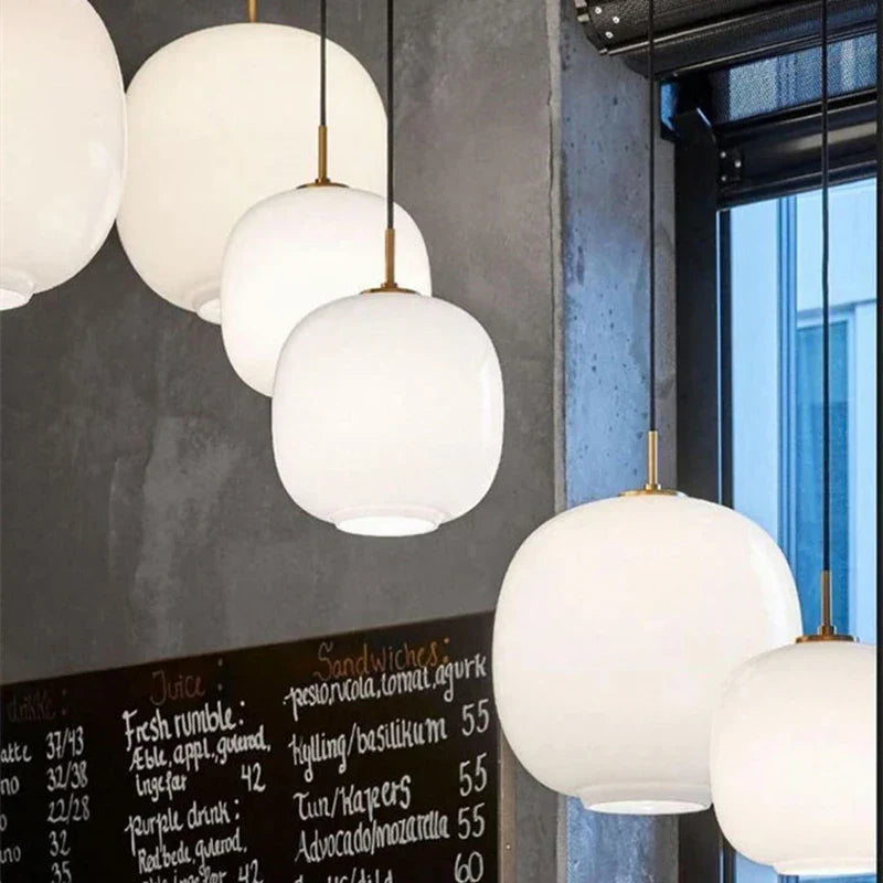 Modern White Glass Ball Pendant Lamp for Restaurant Kitchen, Designer VL45 Radiohus Style