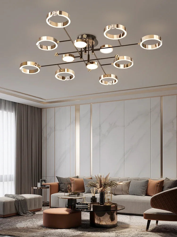 Gold Plated Luxury Chandelier with Remote Control Crystals for Elegant Living & Bedroom Decor