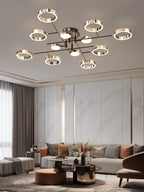 Gold Plated Luxury Chandelier with Remote Control Crystals for Elegant Living & Bedroom Decor