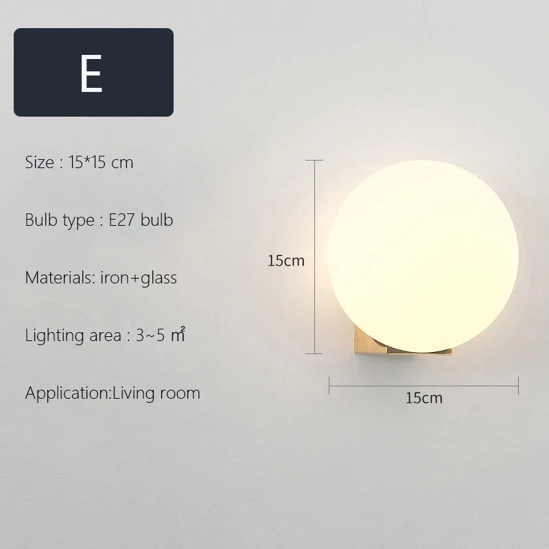 Scandinavian Brass Wall Sconce Glass Shade for Modern Living Room Lighting