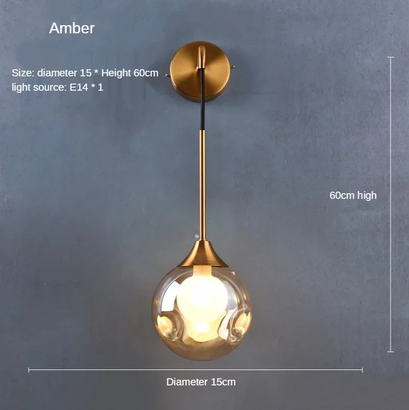 Glass Ball Gold Wall Sconce - Modern Nordic Indoor Bedroom Light Fixture