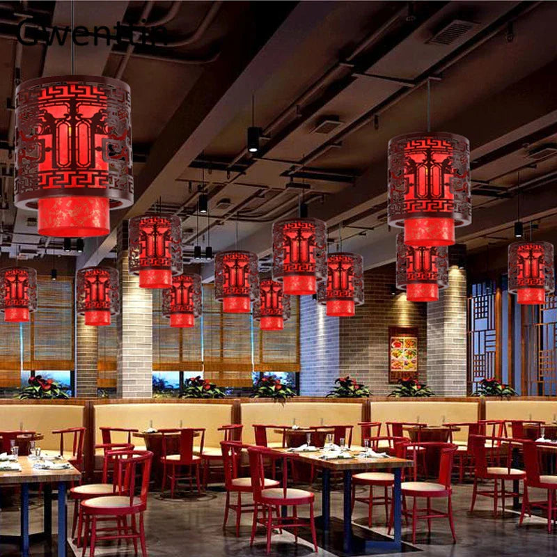 Antique Wood Pendant Lights for Dining Room, LED Living Room Decor Lighting Fixtures