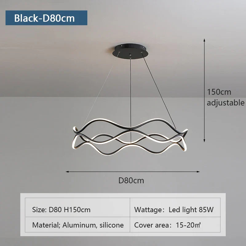 Wave Ring LED Pendant Chandelier for Living Room Bedroom, Modern Circle Lamp Fixture