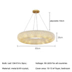 Crystal Loft Chandelier: Modern Luxury Circle Pendant Lamp for Living Room Lighting