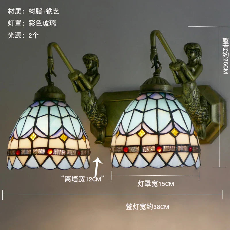 Stained Glass Mirror Wall Sconces for Home Lighting Decor