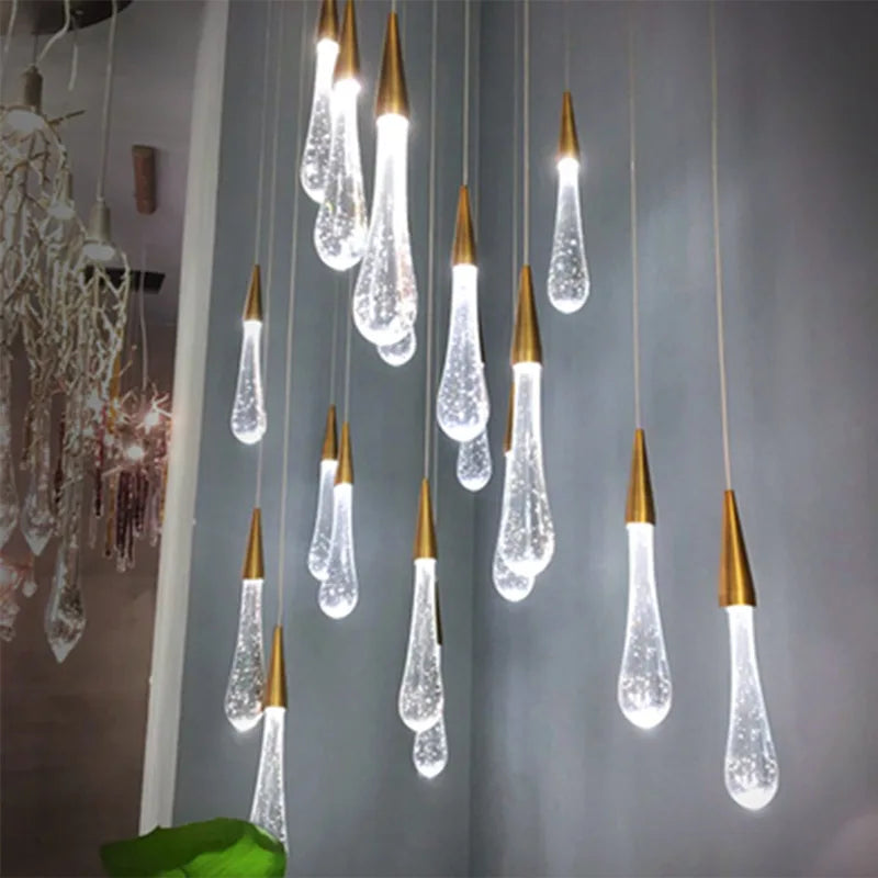 Luxury Crystal Pendant Light with Gold Water Drop Design