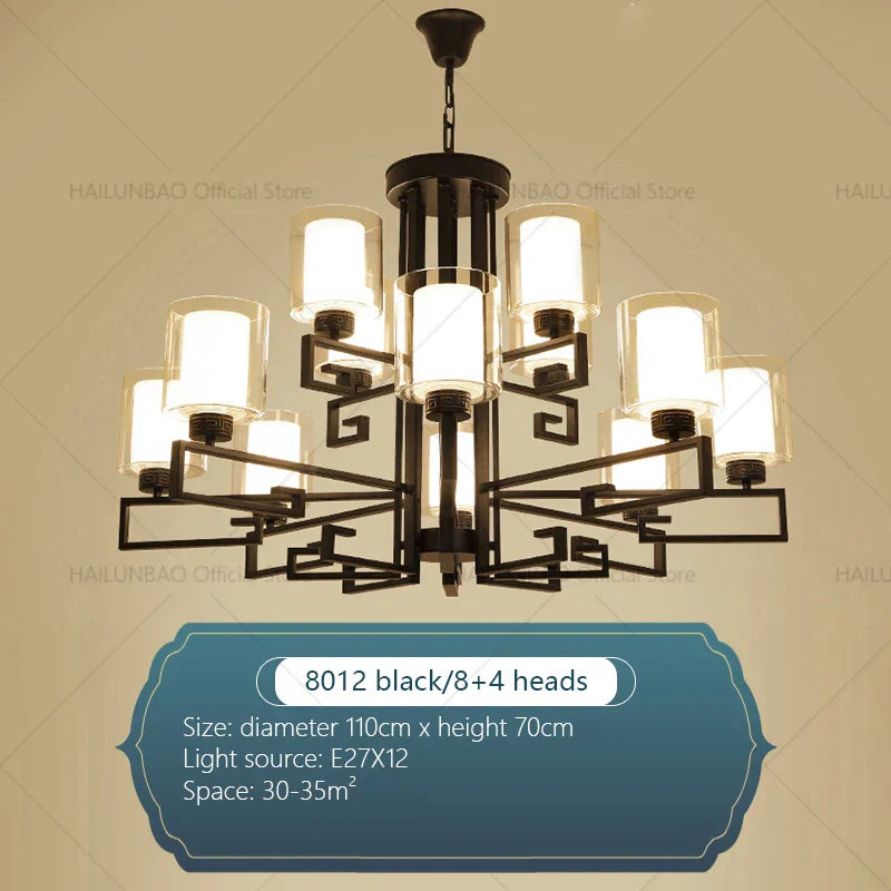 Retro Chinese Chandelier for Living Room Dining Bedroom Modern Villa Duplex