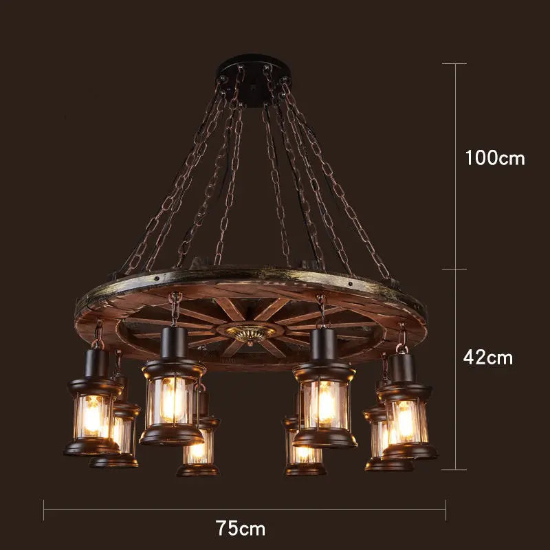 Retro Wood E27 LED Ceiling Chandelier - Industrial Vintage Pendant Lights