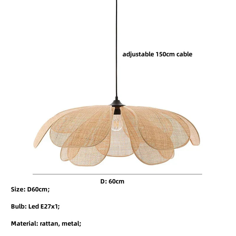 Flower Rattan Pendant Lights Chandelier - Nordic Style Home Decor Lamp