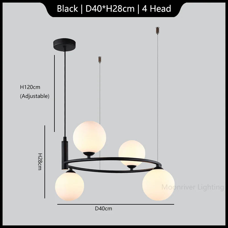 White Glass Ball Chandelier Modern Nordic Ceiling Lamp LED Minimalist Pendant Light
