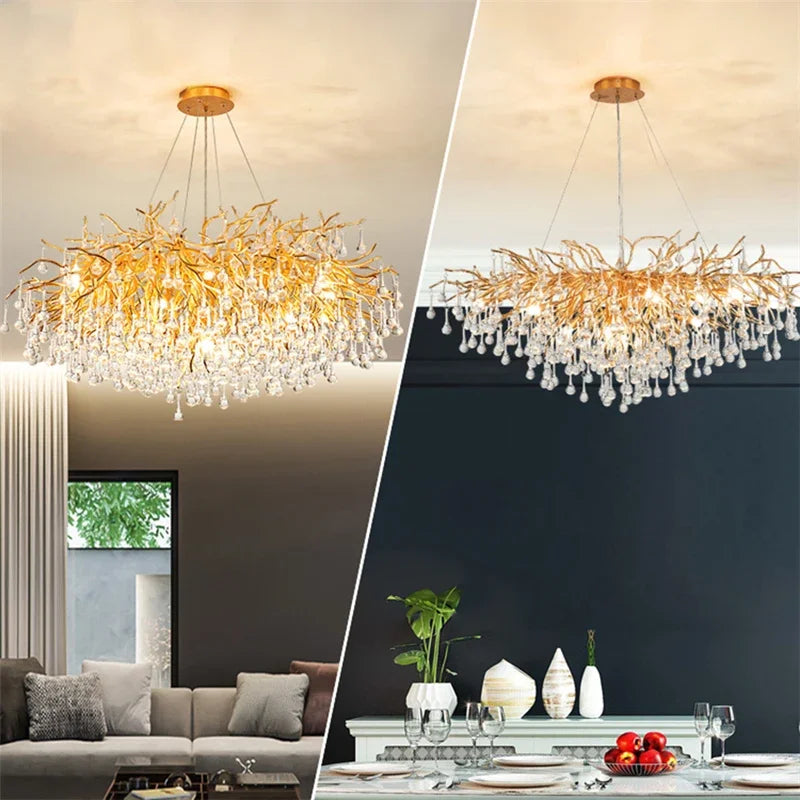 Modern Gold Chrome Crystal Chandelier Ceiling Pendant Light Fixtures