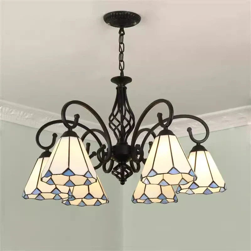 Tiffany Chandeliers: Stained Glass Mediterranean Style Hanging Lamp for Home Lighting
