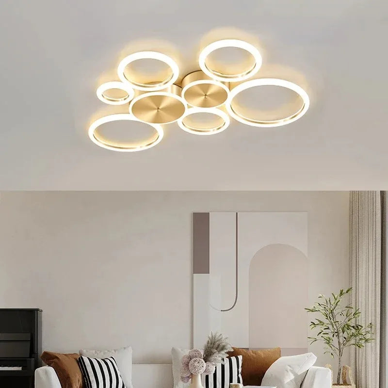 Luxury Gold Ring LED Circle Ceiling Chandelier for Living Room, Bedroom, Dining Room