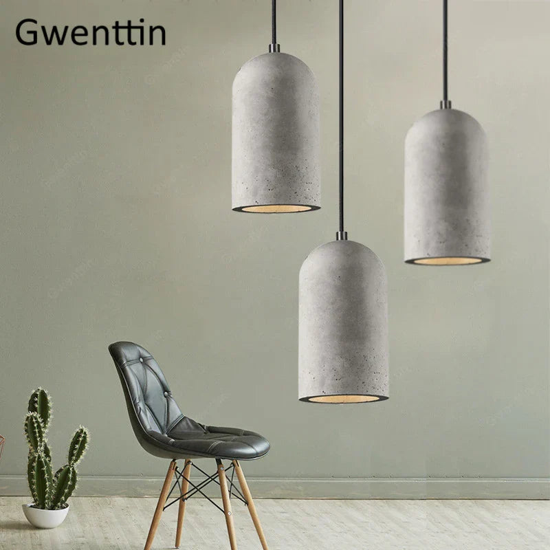 Cement Pendant Lamp: Vintage LED Hanging Light for Dining Room and Cafe
