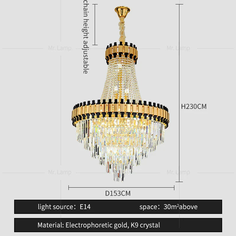 Crystal Chandelier for Duplex Villa Living Room with Intelligent Dimming