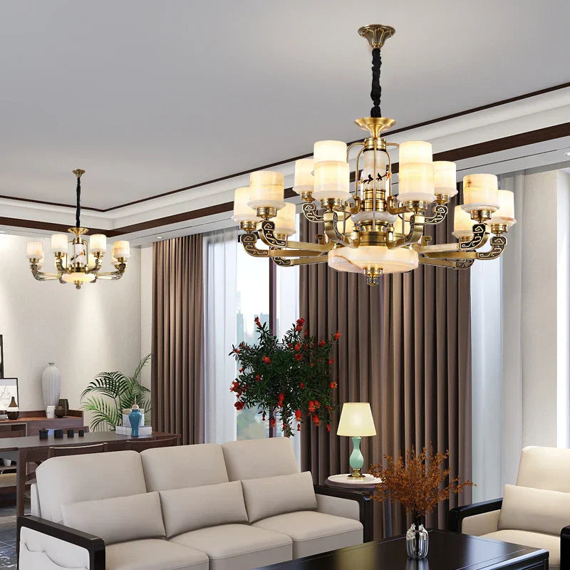 Luxury All Copper Jade Chandelier for Living Room Restaurant Villa Hall