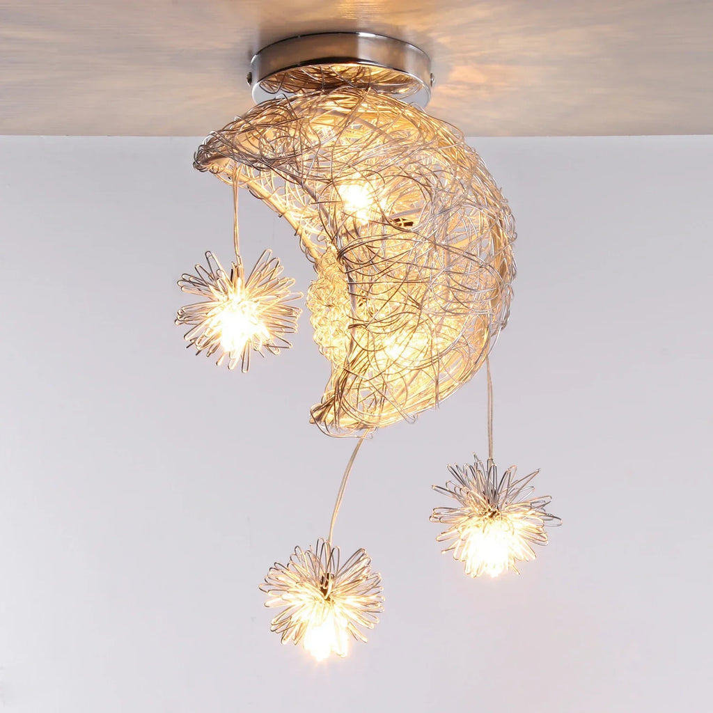 Moon Star Pendant Light Chandelier LED Fixture for Kid Bedroom & Christmas Decor