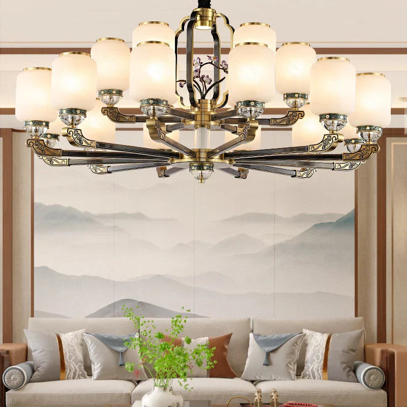 Chinese Jade Chandelier | Modern Duplex Villa Lighting
