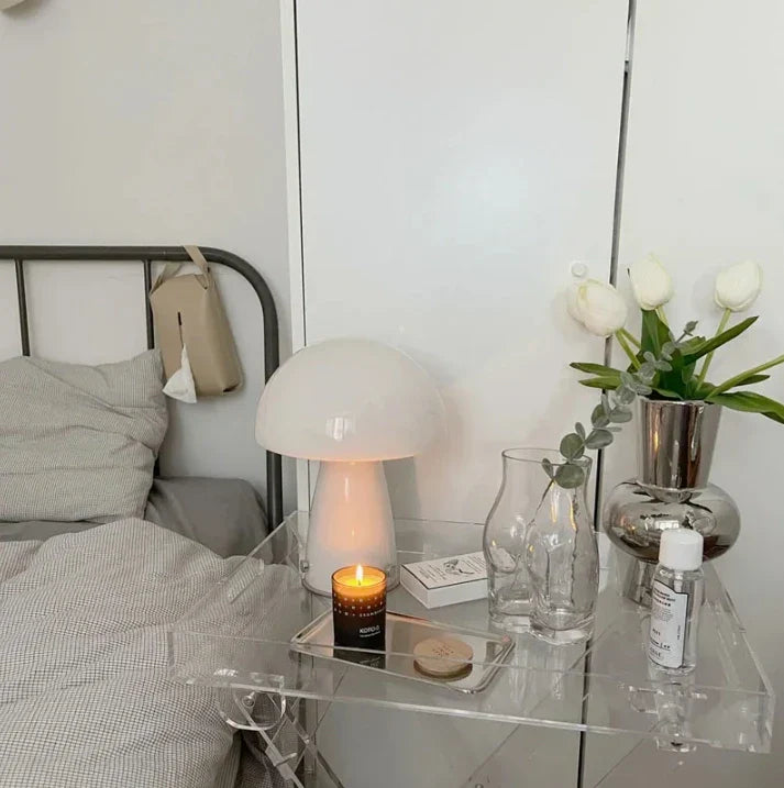 Glass Mushroom Table Lamp: Vintage Design LED Desk Night Light for Living Room