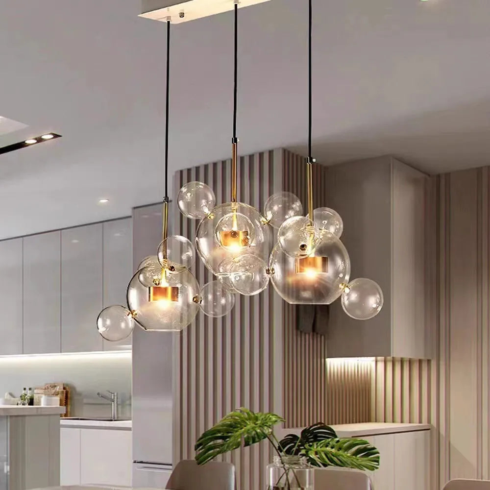 Mickey Bubble Chandeliers: Nordic Glass LED Lamp for Kitchen Home Decor