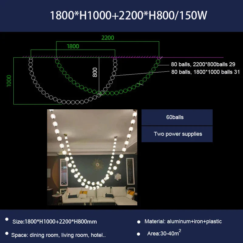 Pearl Necklace Chandelier: Modern Luxury Pendant Light for Living Room, Staircase, Foyer