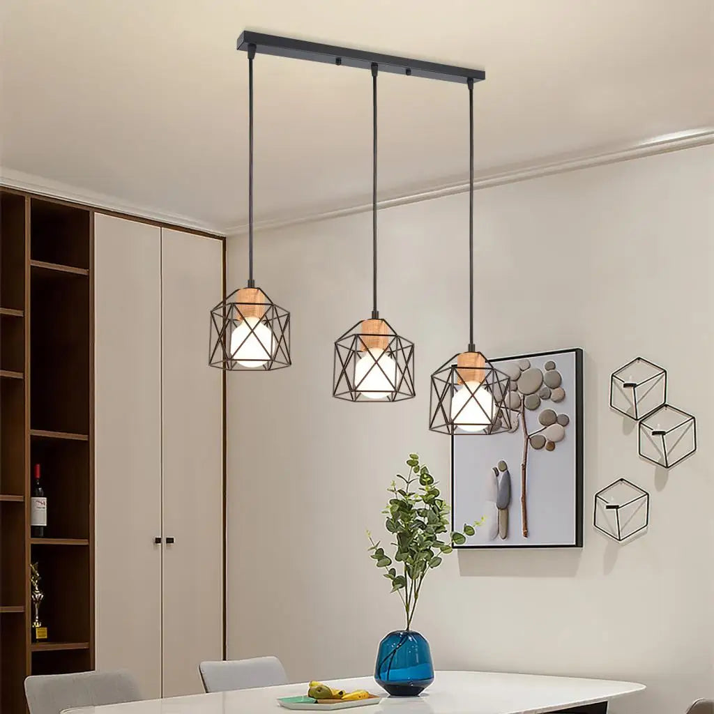Wood LED Pendant Chandelier: Modern Nordic Home Decor Hanging Light for Kitchen, Living, Dining Room