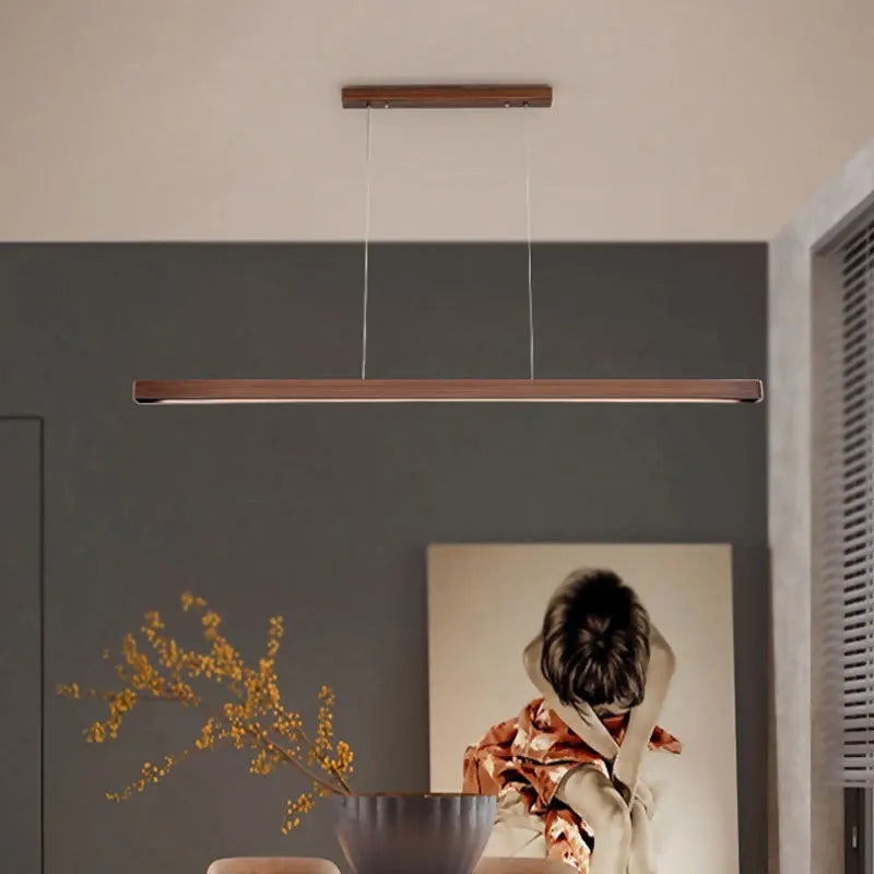 Dimmable Wooden Pendant Lamp: Long Strip Minimalist Hanging Indoor Lighting