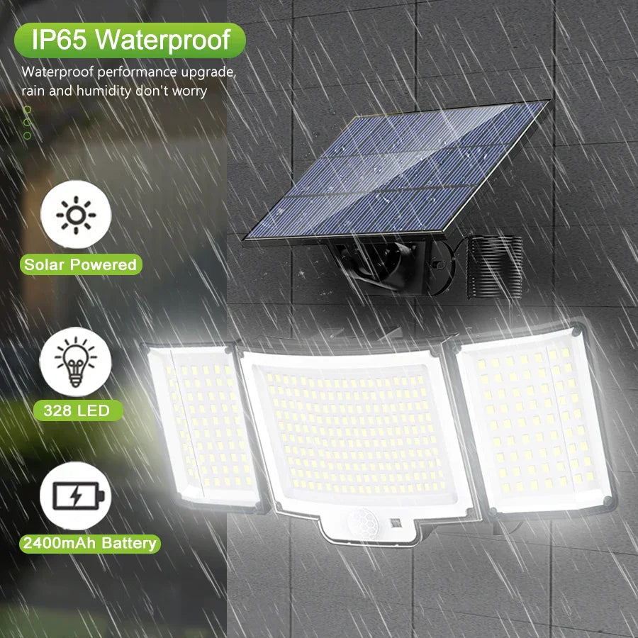 Solar Motion Sensor Wall Lamp 328/348 LED Remote Flood Light IP65 Waterproof